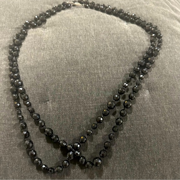 Vintage Jet Black Glass Multi Strand Bead Necklace - Picture 2 of 8